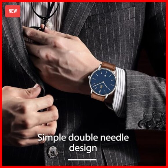 Minimalist Analog Date Watch with Leather Strap, Quartz Movement, Waterproof